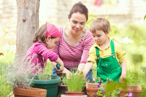Sustainable garden with compost piles and reused materials